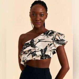 Farm Rio Graphic Leaves Off White Top Size L